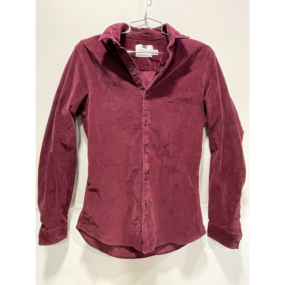 Topman Mens Wine Red Burgundy Medium Velvet Button Down Dress Shirt